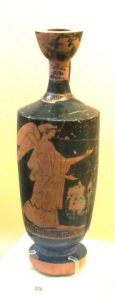 14 12905 Attic red LEKYTHOS VASE FROM RHODES (second quarter of the fifth century. BC) height: 0.275 m, diameter of the lip: 0.05, diameter of the base: 0.065 m