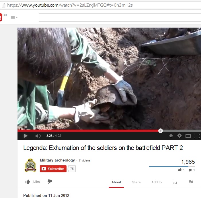 Exhumation of the soldiers on the battlefield<br />(c) Military Archaeology, YouTube, 11th June 2012